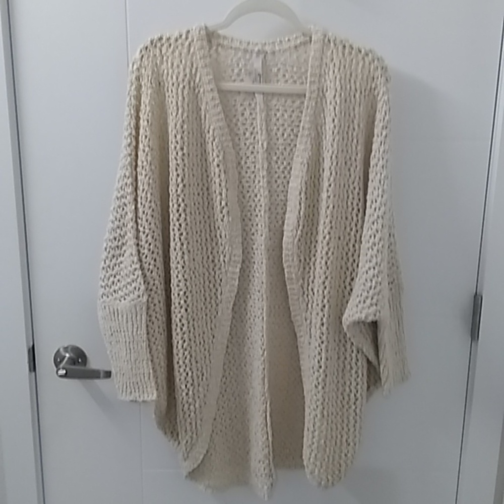 Melissa McCarthy7, Open Weave Cardigan, Cream, 2X